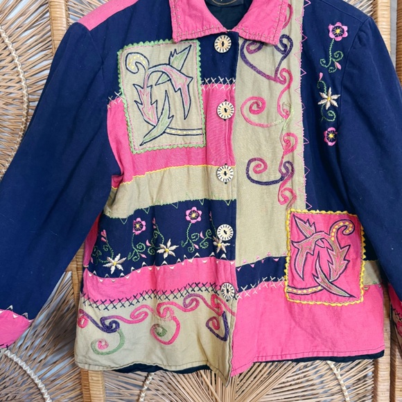 Vintage Embroidered Button Up Jacket SZ L - Picture 3 of 5